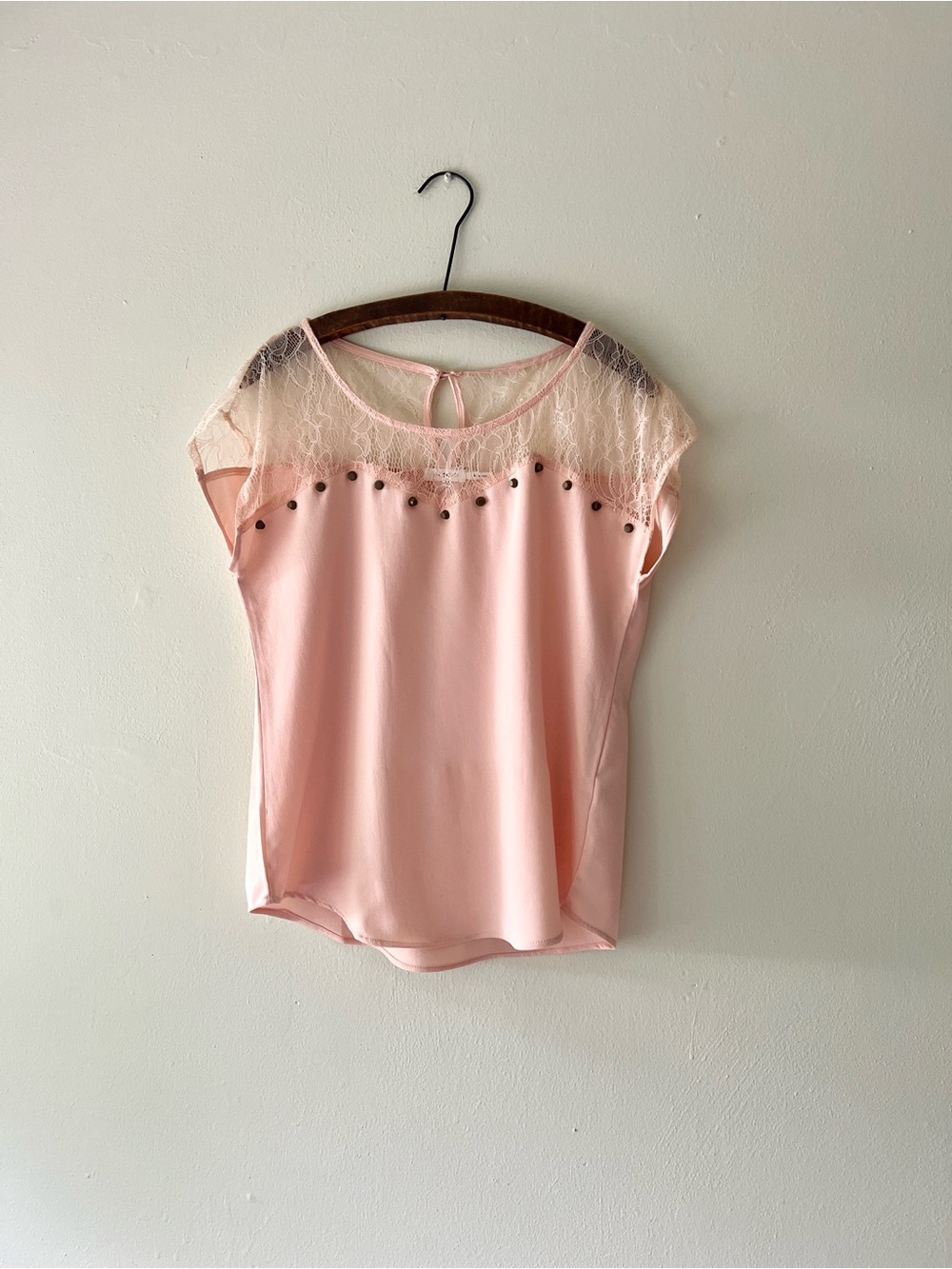 Blu Pepper Blush Pink Lace Yoke Cap Sleeve Top